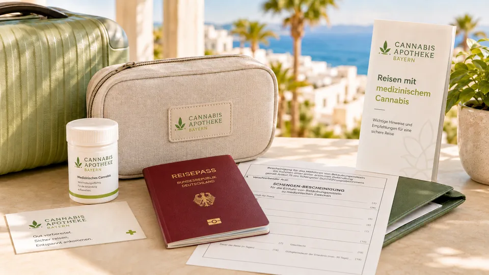 Reiseszene mit Unterlagen für medizinisches Cannabis